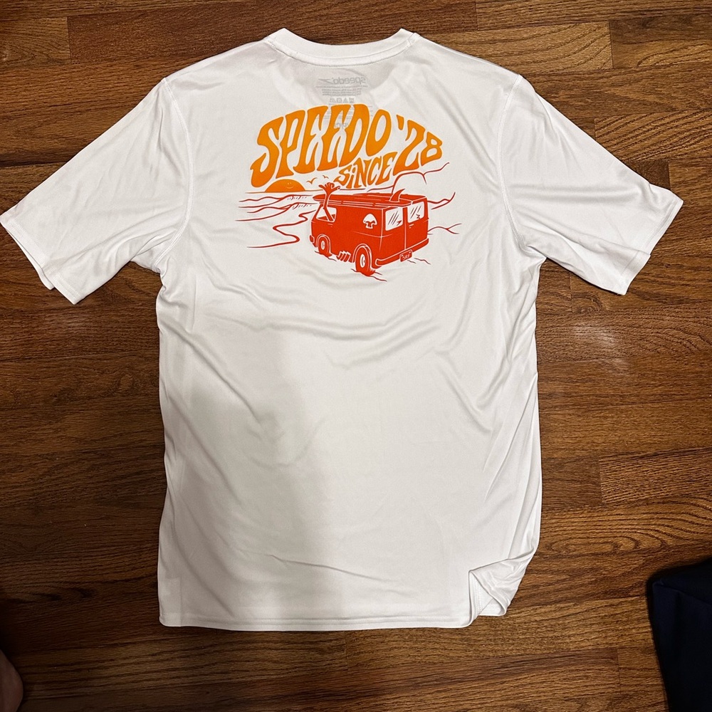 Speedo White swim Tee with Orange Graphic